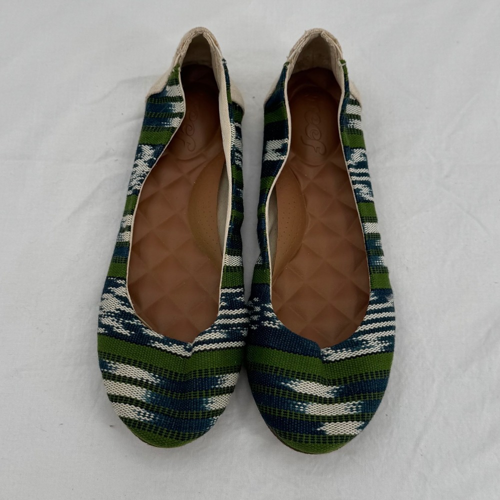 RARE Retired Reef Tropic Woven Comfort Ballet Flats Womens Sz 9 Boho Green Beige